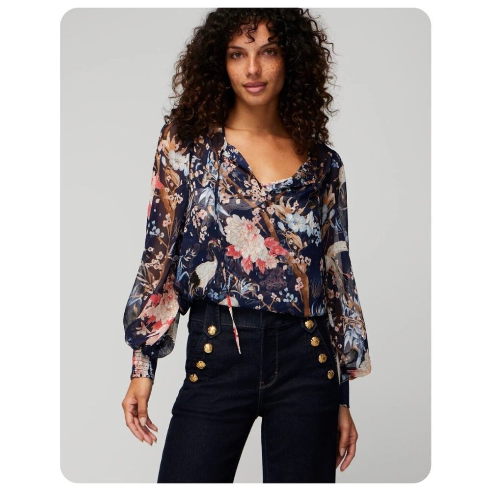 White House Black Market Long Sleeve Floral Blouse sz L